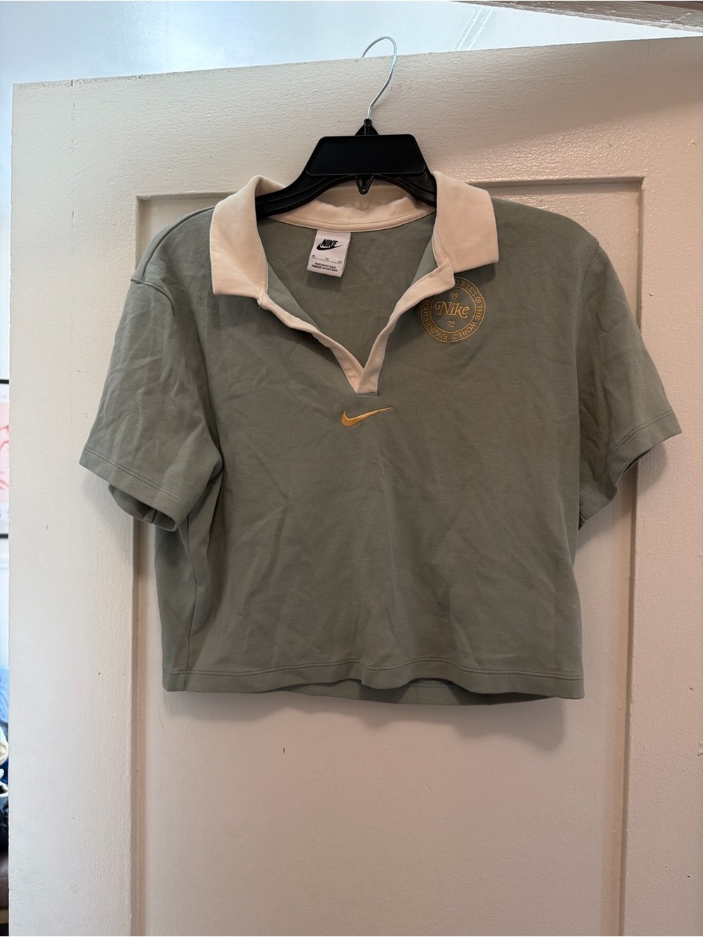Nike Sage Green Cropped Polo with Cream Collar